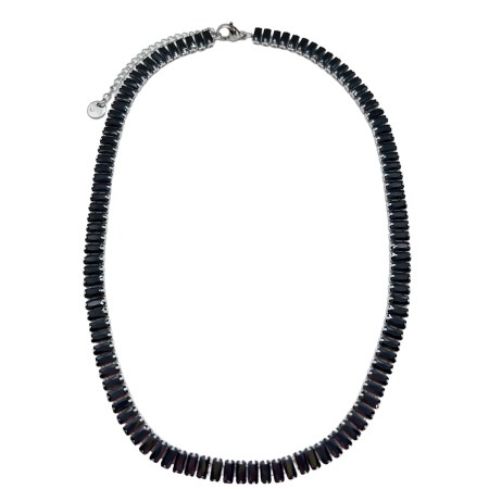 necklace steel silver with black crystals1